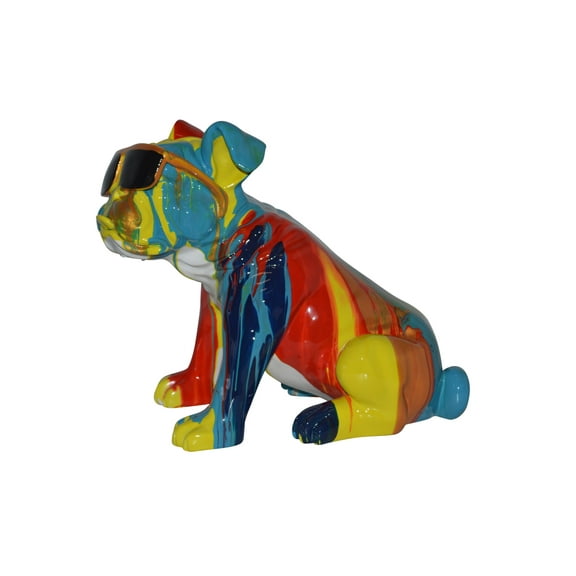 Modern art Bulldog with Sunglasses Resin Statue - Size: 16"L x 9"W x 14"H.