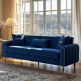 thumbnail image 5 of 87.5" Modern 3-Seater Velvet Couch Set of 2 with Metal Legs & Decorative Pillows, High Resilience Sponge Spring Seat, Luxury Sectional Loveseat Sofa Set for Living Room Apartment Small Space Blue, 5 of 8