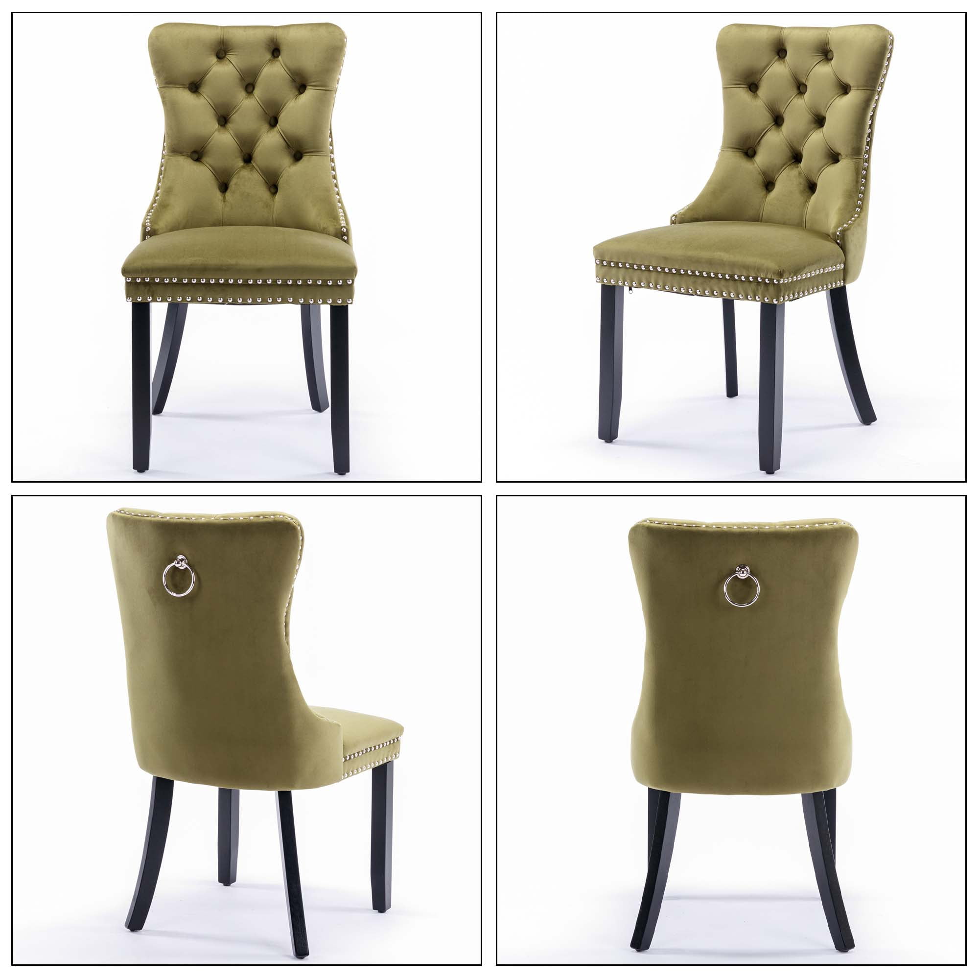 Aukfa High-End Upholstered Dining Chairs Set of 2, Modern Tufted Solid Wood Side Chair with Nailhead Trim - Olive
