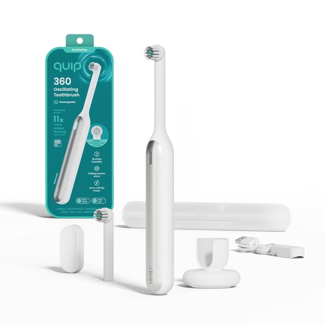 Cepillo de dientes eléctrico Quip 360, oscilante y recargable, plateado