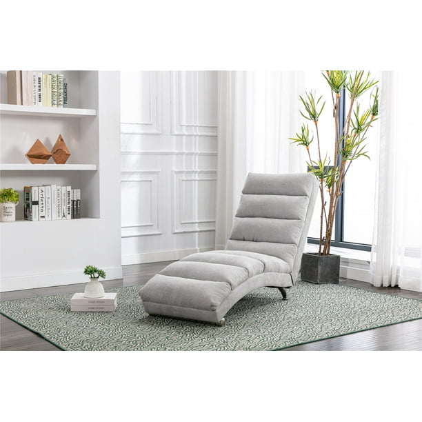 Linen Chaise Lounge Indoor Chair, Modern Long Lounger for Home Office ...