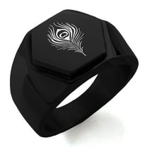 Stainless Steel Hera Greek Goddess of Marriage Engraved Hexagon Crest Flat Top Biker Style Polished Ring