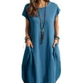 thumbnail image 5 of Langgg Robe en Polyester pour Femmes Sans Manches Ample à Enfiler Col de Remplacement Mode Décontractée Respirante Robes pour Filles Vêtements Bleu 3TG, 5 of 5