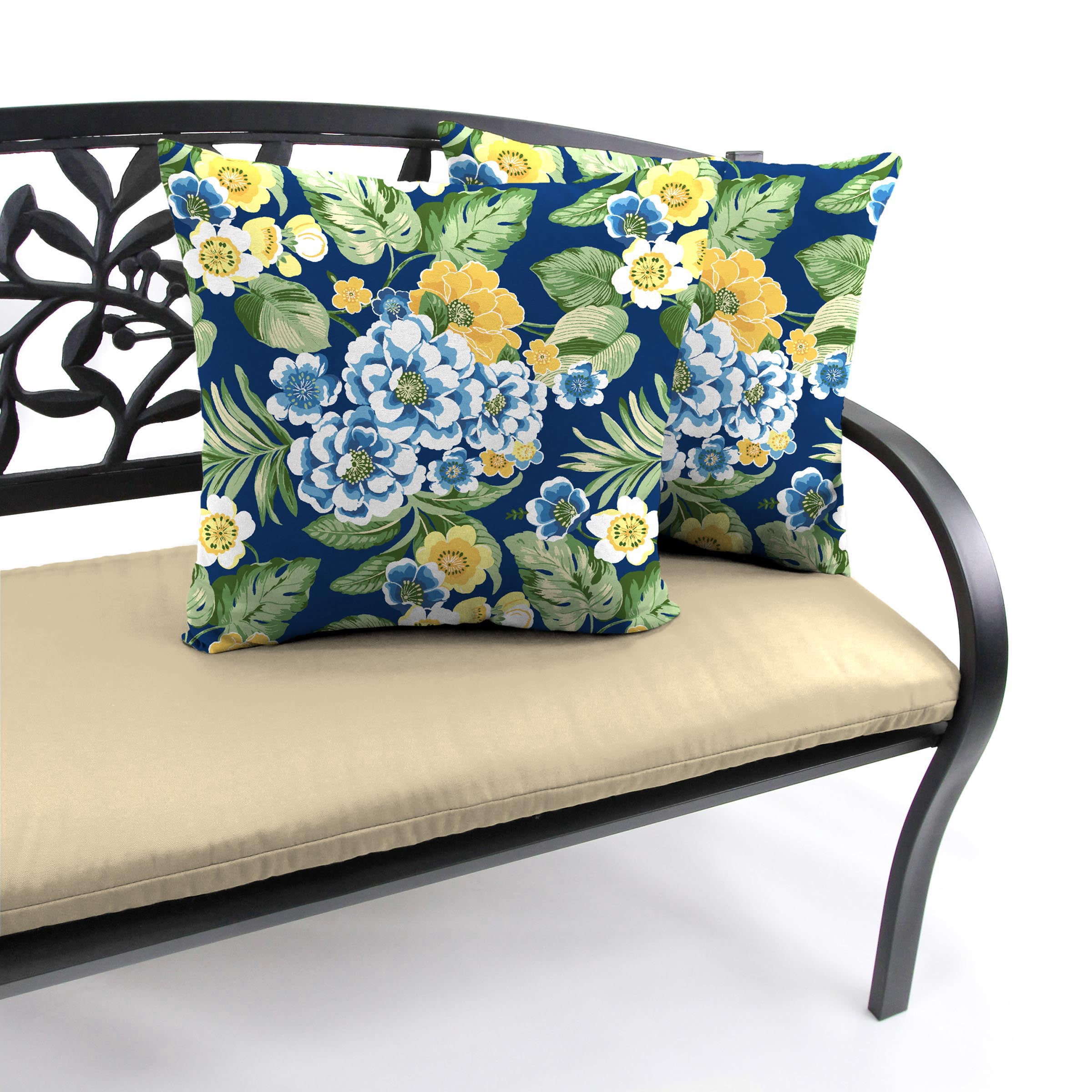 Jordan Manufacturing 18" x 18" Binessa Lapis Blue Floral Square Outdoor Throw Pillow (2 Pack)