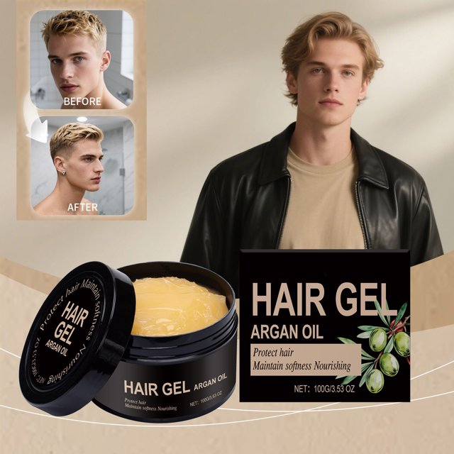 Gel de peinado con aceite de nuez de argán. Estiliza sin rigidez, nutre y suaviza el cabello rizado y liso. Cuidado del cabello. Gel de peinado.