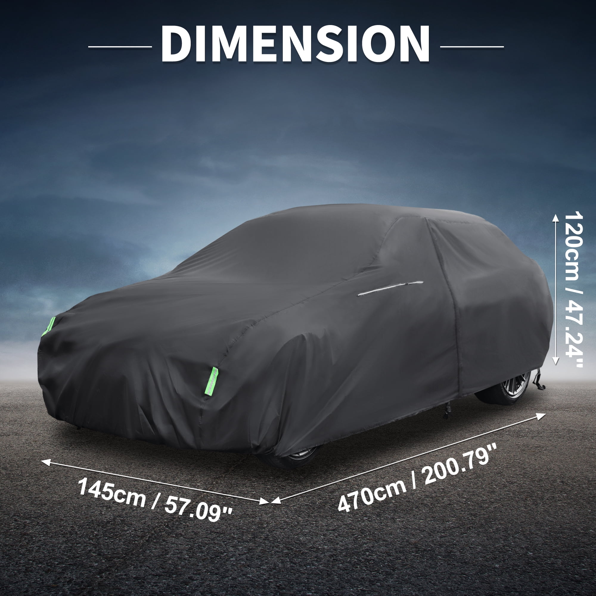 Unique Bargains 1Pc Car Cover 210D-PU Universal Black 185.04"×57.09"×47.24"
