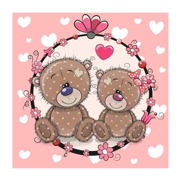 Cuadros Decorativos Kit de pintura de diamantes redondos completos Pareja de osos de dibujos animados 5D Imagen de mosaico de diamantes de imitación DQrwqpou Nuevos Originales