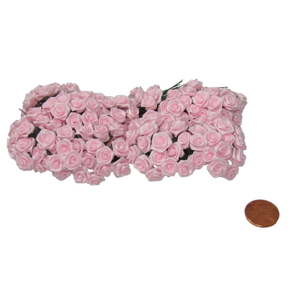 144 Silk Mini Wrap Roses Wedding Shower Flower Picks - Pink