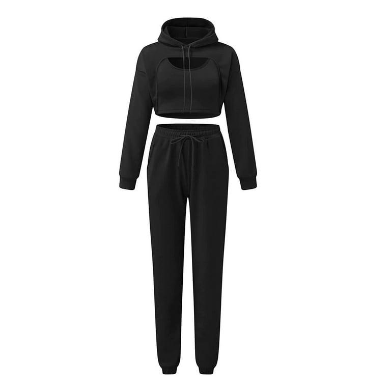 Women's Piece Outfits Tracksuits Long Sleeve Pullover Crop Top