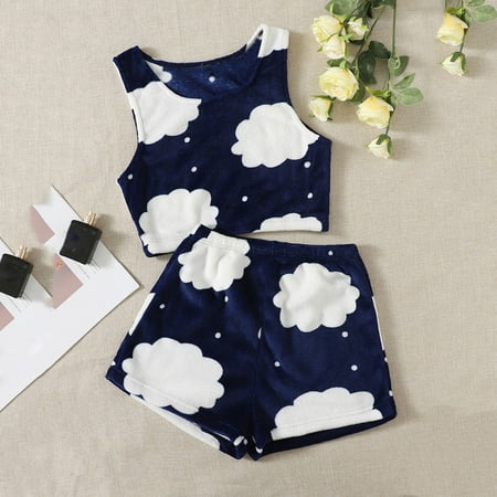 

Qepwscx Pajamas For Women Soft Comfy Loungewear For Women Women s Autumn/Winter Dairy Milk Print Sleeveless Vest Shorts Flannel Autumn/Winter Heavy Home Wear Pajamas Set Clearance