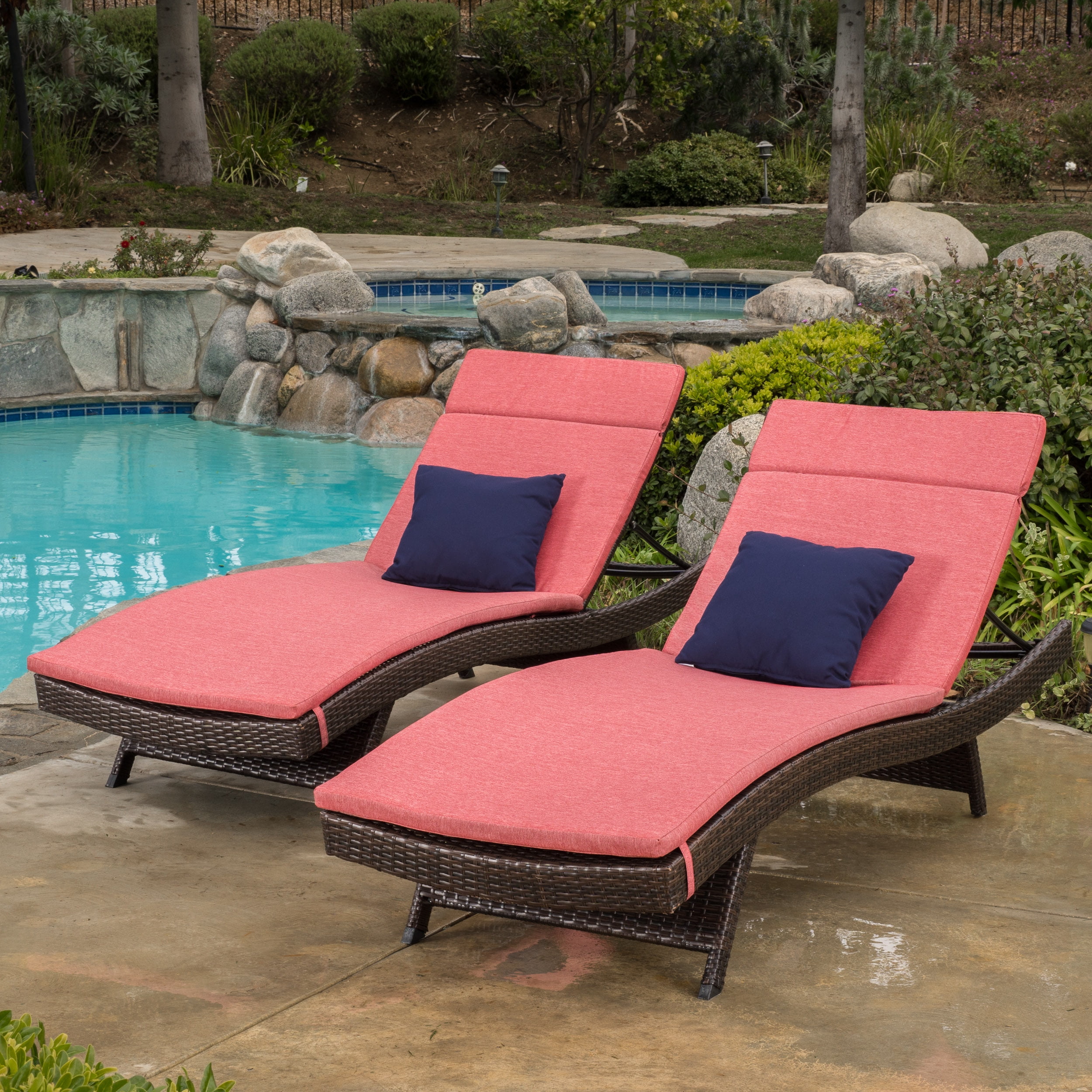 Anthony OutdoorWicker Adjustable Chaise Lounge with Cushions, Set of 2