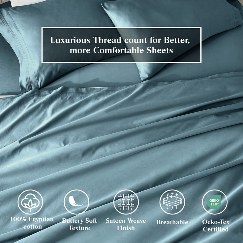 Superior Egyptian Cotton Deep Pocket 650 TC Sheet Set, Twin XL, Caribbean