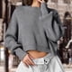thumbnail image 2 of Suéter de manga farol para mujer Suéter de cuello redondo de punto suelto Suéter de color sólido Tops Hugtrwg Para estrenar, 2 of 6
