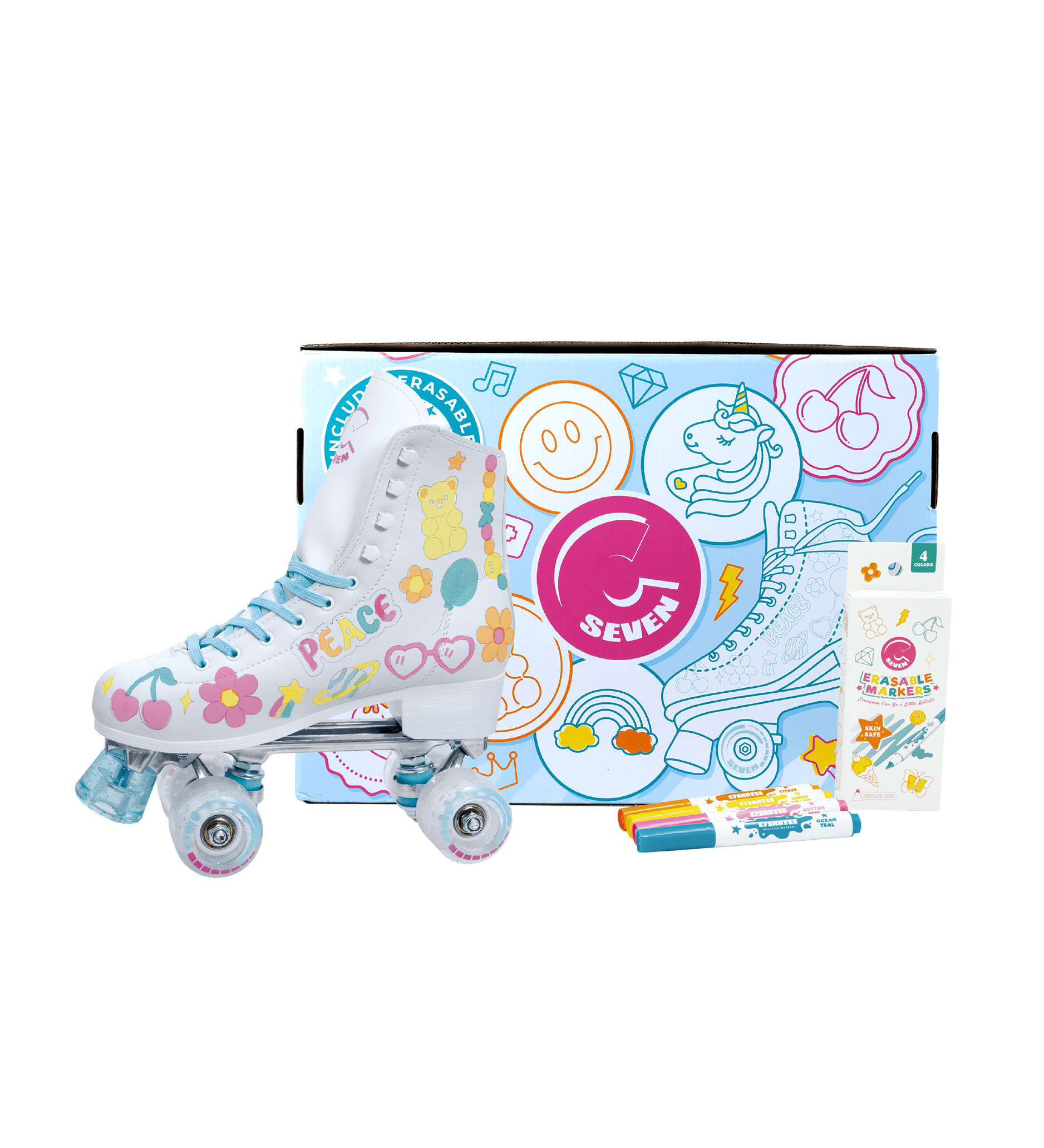 C7Skates Color Me Quad Skates - Personalized Skates with Erasable Markers (Women's 7 / Youth 6 / Men's 6)