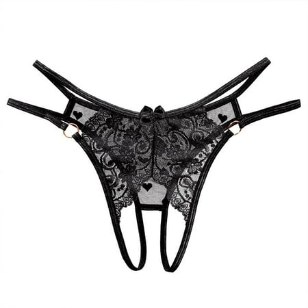 BUYISI Women Sexy Lace Low Waist Briefs Panties Thongs G-String T Back Underwear  Free size Black