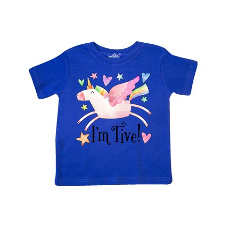 

Inktastic I m 5 Cute Rainbow Unicorn with Stars and Hearts Gift Toddler Boy or Toddler Girl T-Shirt