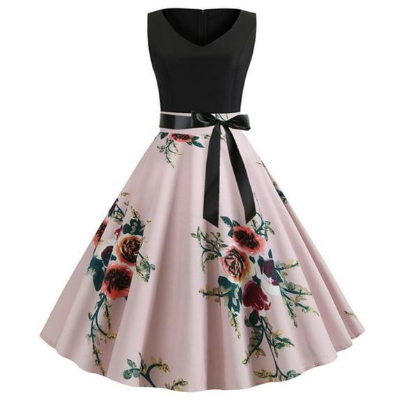 GZWYHT Dresses for Women 2025,Prom Dresses 50s Dress Women Sleeveless Vintage Cocktail Halter Dress 1950s Rockabilly Party Dress Formal Dresses,Midi Dresses,Pink Dress,Graduation Dress XL