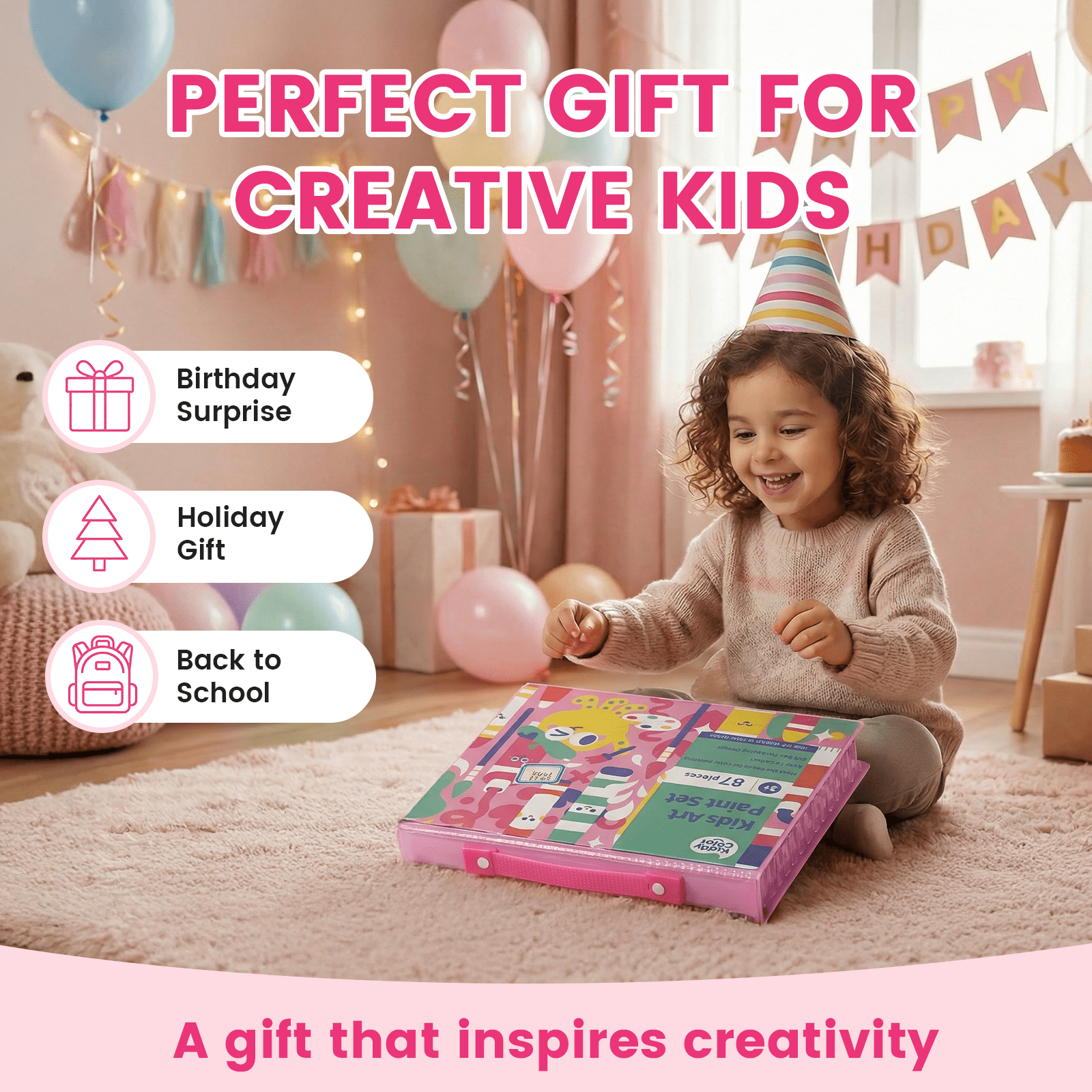 KIDDYCOLOR 87 Pcs Deluxe Kids Drawing & Craft Supply Kit, All in One Painting Tools Set with Plastic Case for Children