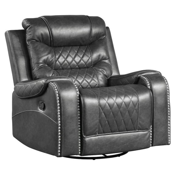 Lexicon Putnam Traditional Faux Leather Swivel Glider Reclining Chair in Gray