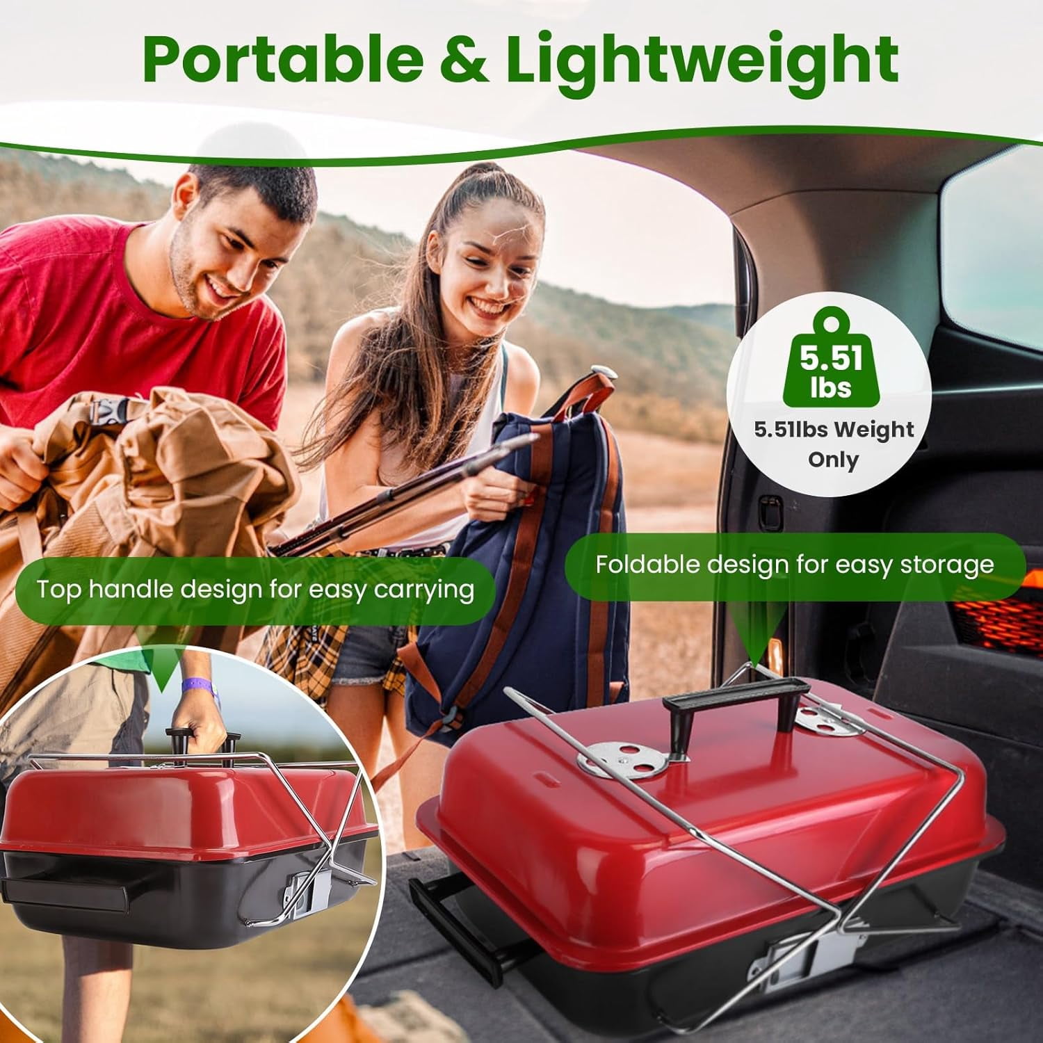 Foldable Charcoal Grill with Lid Lightweight Outdoor Cooking Mini