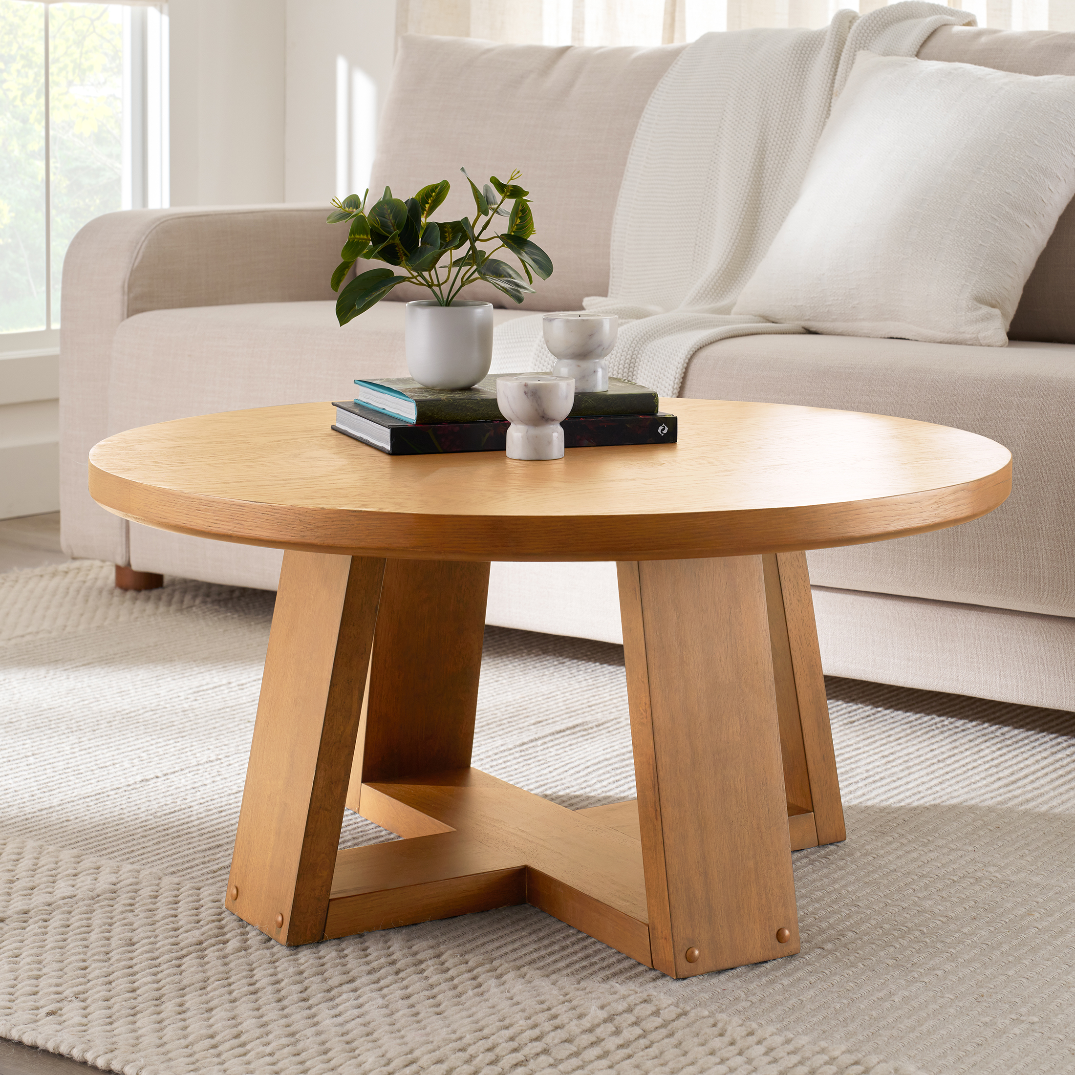Better Homes & Gardens Ezra Round Coffee Table, Light Honey
