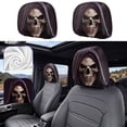 thumbnail image 3 of Halloween Grim Reaper Hooded Skull Car Headrest Covers, 2‑Pack Creepy Death Skeleton Face Print Vehicle Seat Head Rest Protector for Car Interior Halloween Decor, 3 of 5