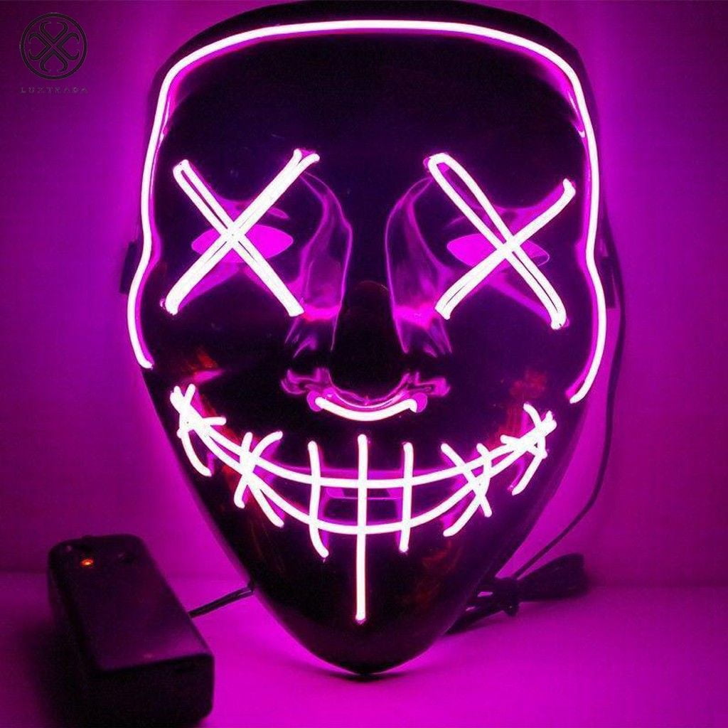 Luxtrada Halloween LED Glow Mask EL Wire Light Up The Purge Movie Costume Party +AA Battery (Pink) Walmart.com