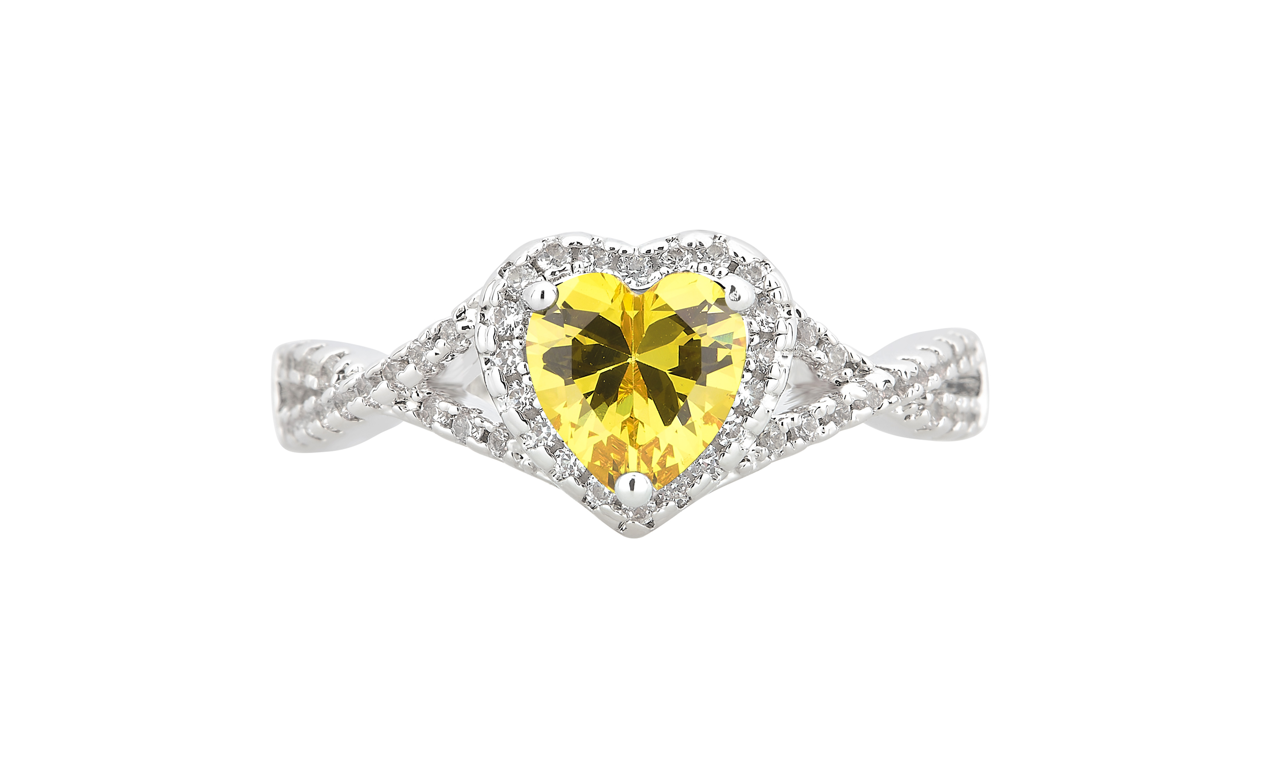 Created Citrine and White Sapphire Silver Overlay Fashion Engagement Ring