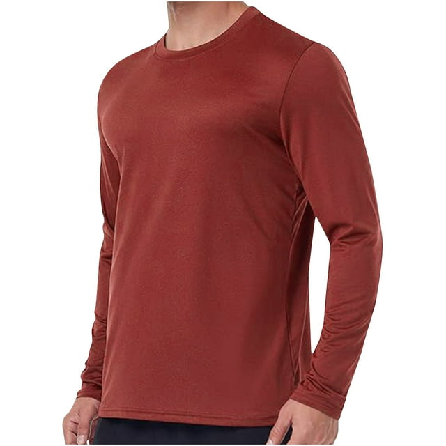 yoeyez Men's Sun Protection Shirts Solid Color Long Sleeve Sunscreen Shirt Lightweight Breathable Spf Rash Guard for Fishing Hiking Swimming Running Red,XL