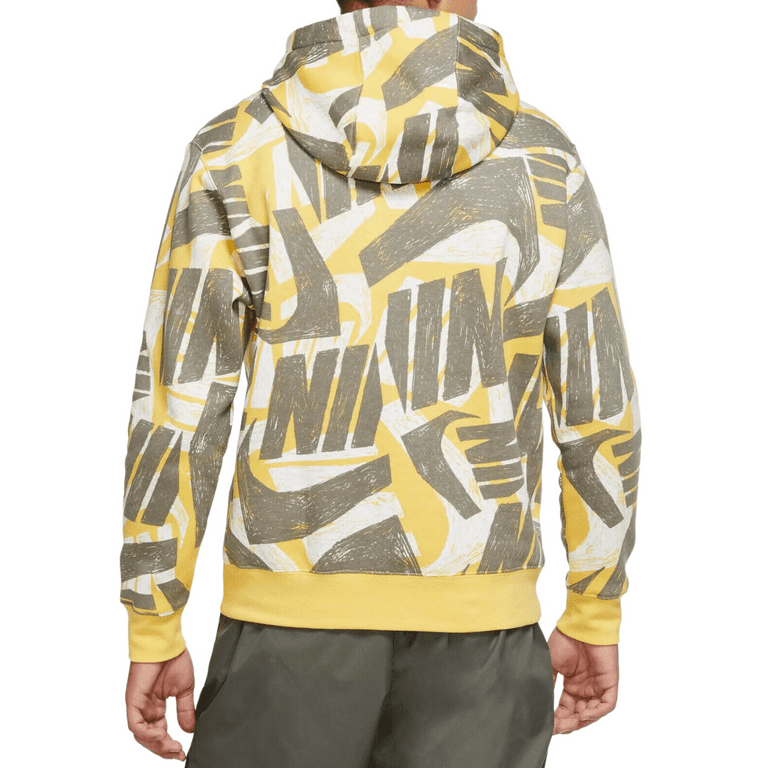 Nike Men's Sportswear Allover Print Futura Club Hoodie (Yellow