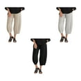 thumbnail image 3 of Sonducket Pantalones casuales de mujer de cintura elástica suelta de poliéster hechos de algodón y lino pantalones cómodos y transpirables Prendas para la parte inferior del cuerpo caqui,1 s, 3 of 6