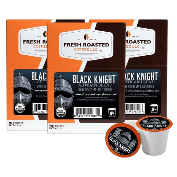 Fresh Roasted Coffee, Organic Black Knight, Dark Roast, K-cup Compatible, 72 Count