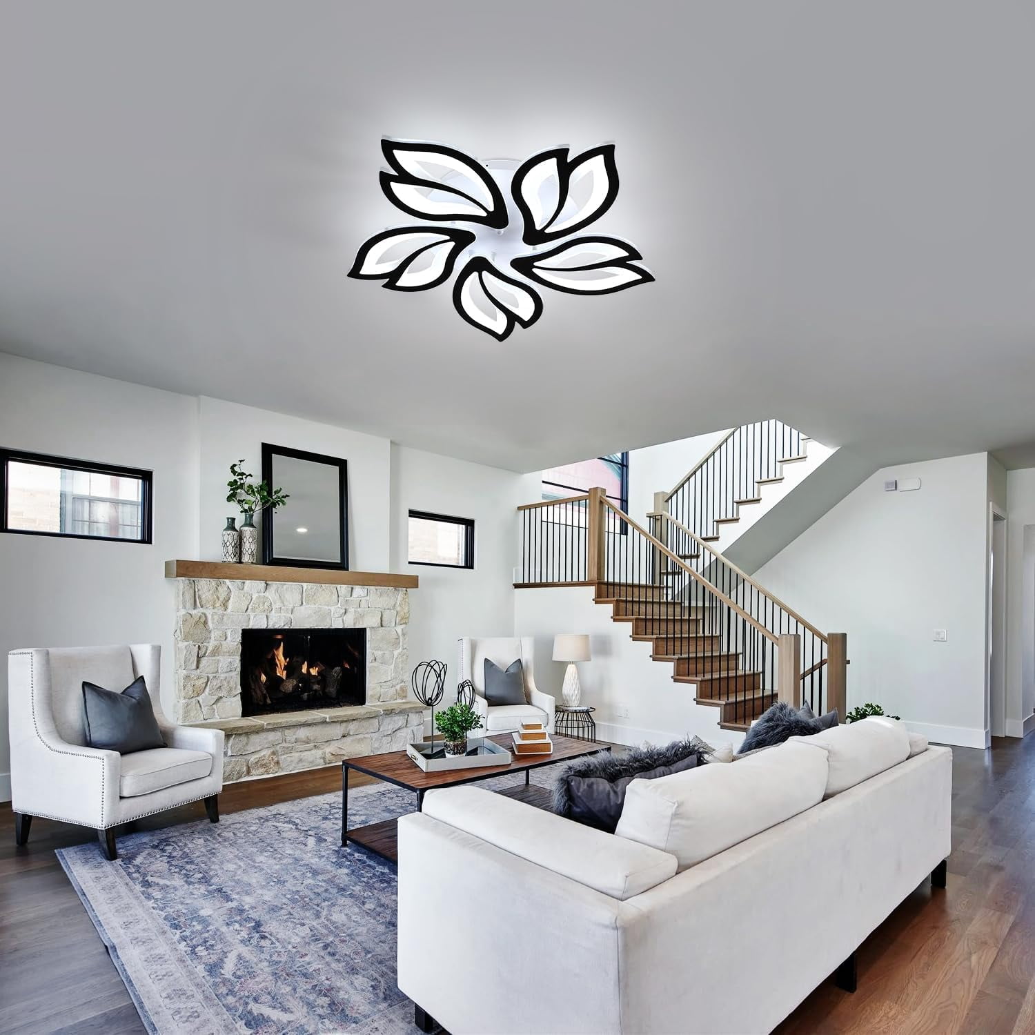 Garwarm LED Ceiling Light Fixture, 60W Modern Leaves Ceiling Lamp Dimmable Black Flush Mount Ceiling Chandelier for Living Room Study Room Dining Room Bedroom