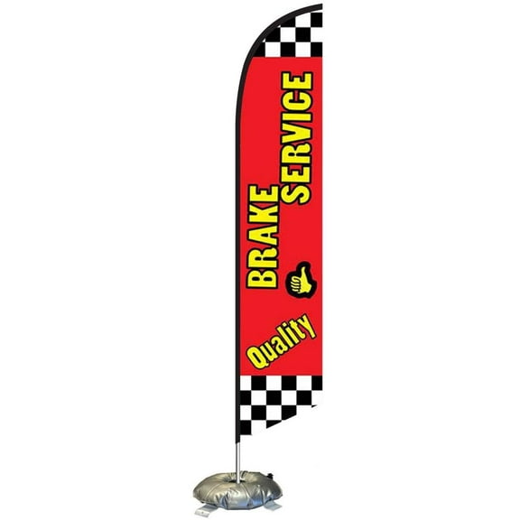 Quality Brake Service Feather Flag Kit with Cross-Base and Weight-Donut, Outdoor Advertising Banner Swooper Flag