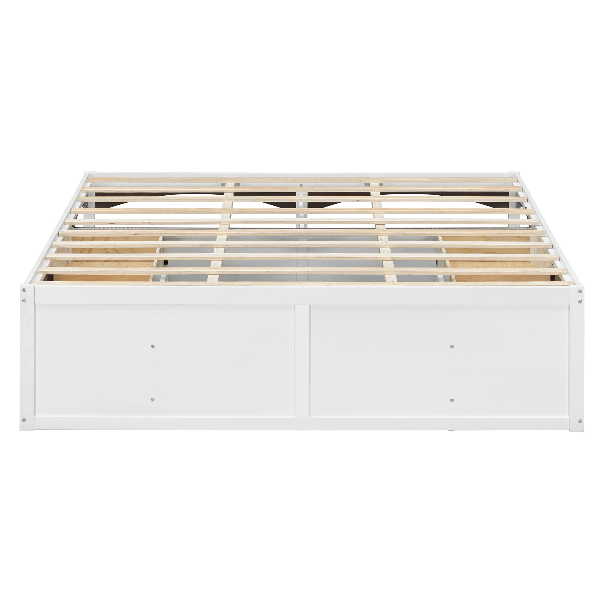 King Size Platform Bed with 2 Storage Drawers, Lighted Under-Bed Open Pet Space, No Headboard