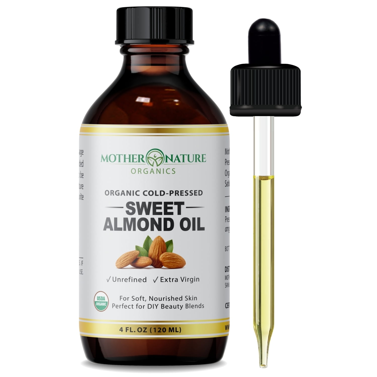 Mother Nature Organics Sweet Almond Oil 4 oz, 100 Pure & Organic