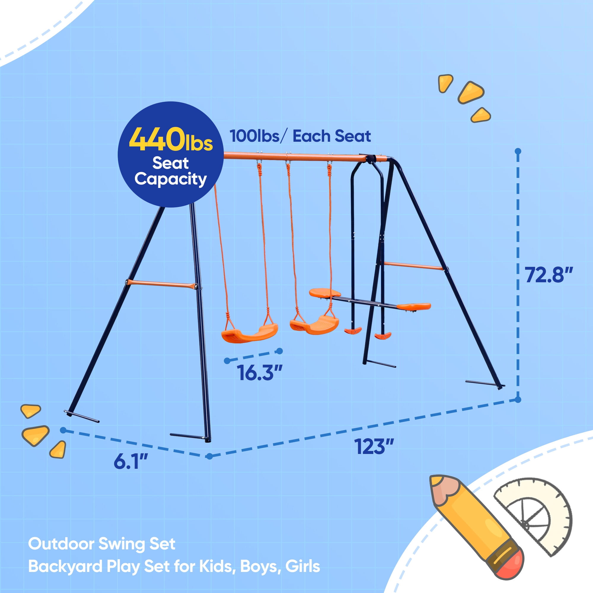 ZenSports Outdoor Double Kids Play Swing Set W/ 2 Seats & 1 ZenSports Outdoor Double Kids Play Swing Set W/ 2 Seats & 1