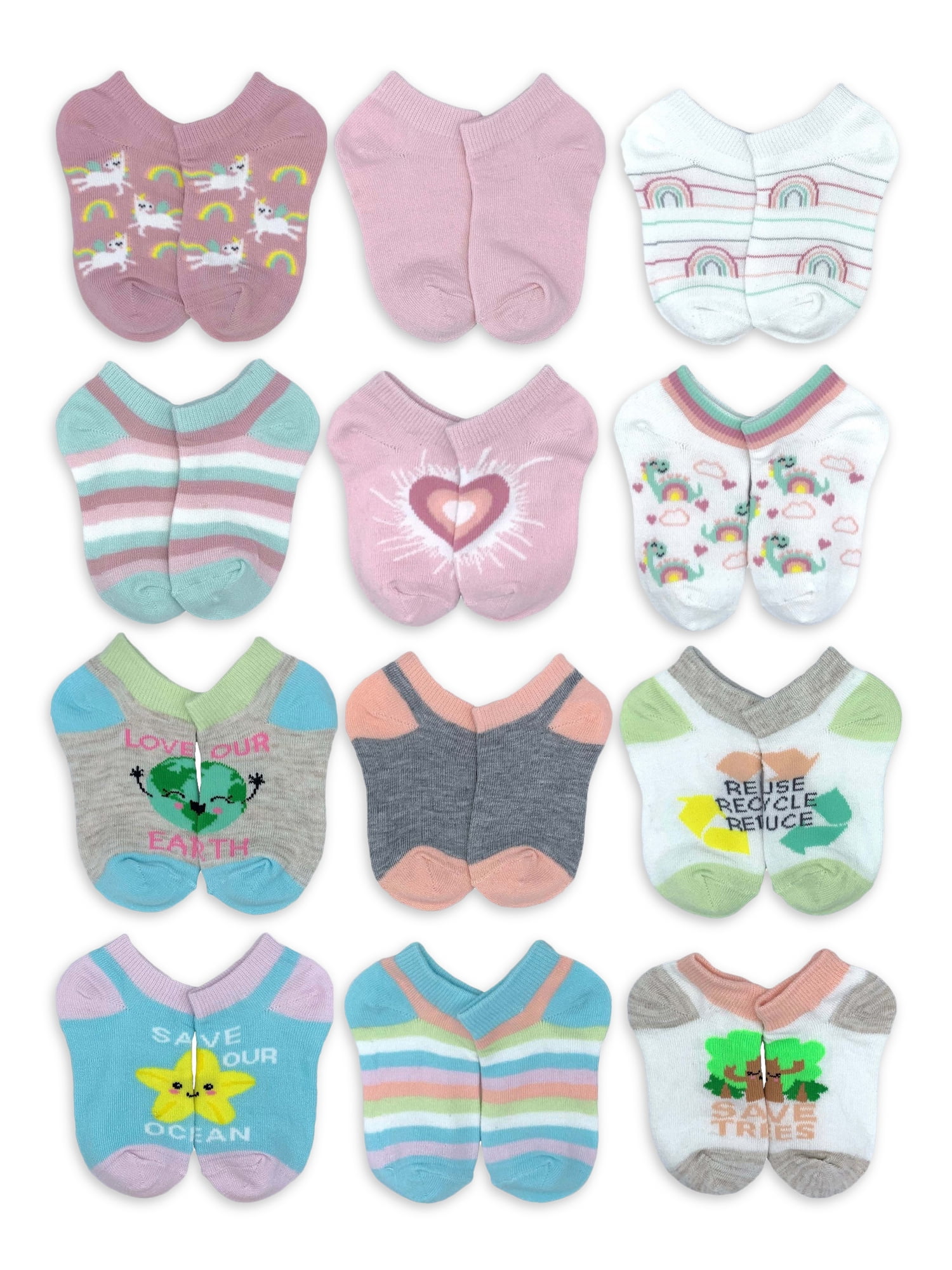 Wonder Nation Baby and Toddler Girl No- Show Socks, 18-Pack, Sizes 0M-5T