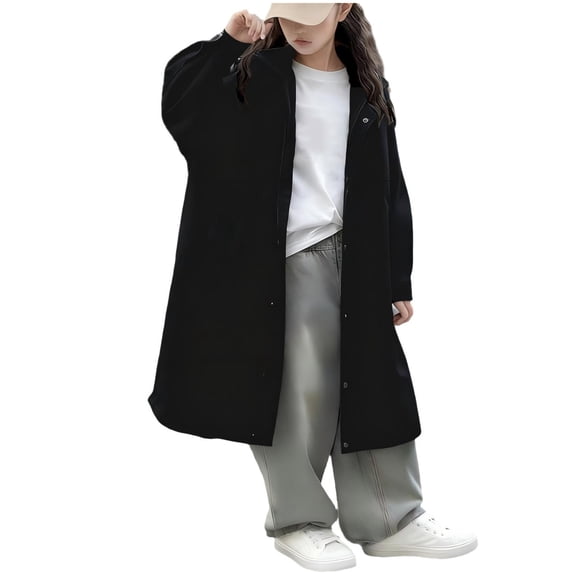 CYRBOKO Girls Trench Coat, Fall/Winter Button Thermal Lightweight Cardigan Outerwear with Belt Black Size 14-15 T