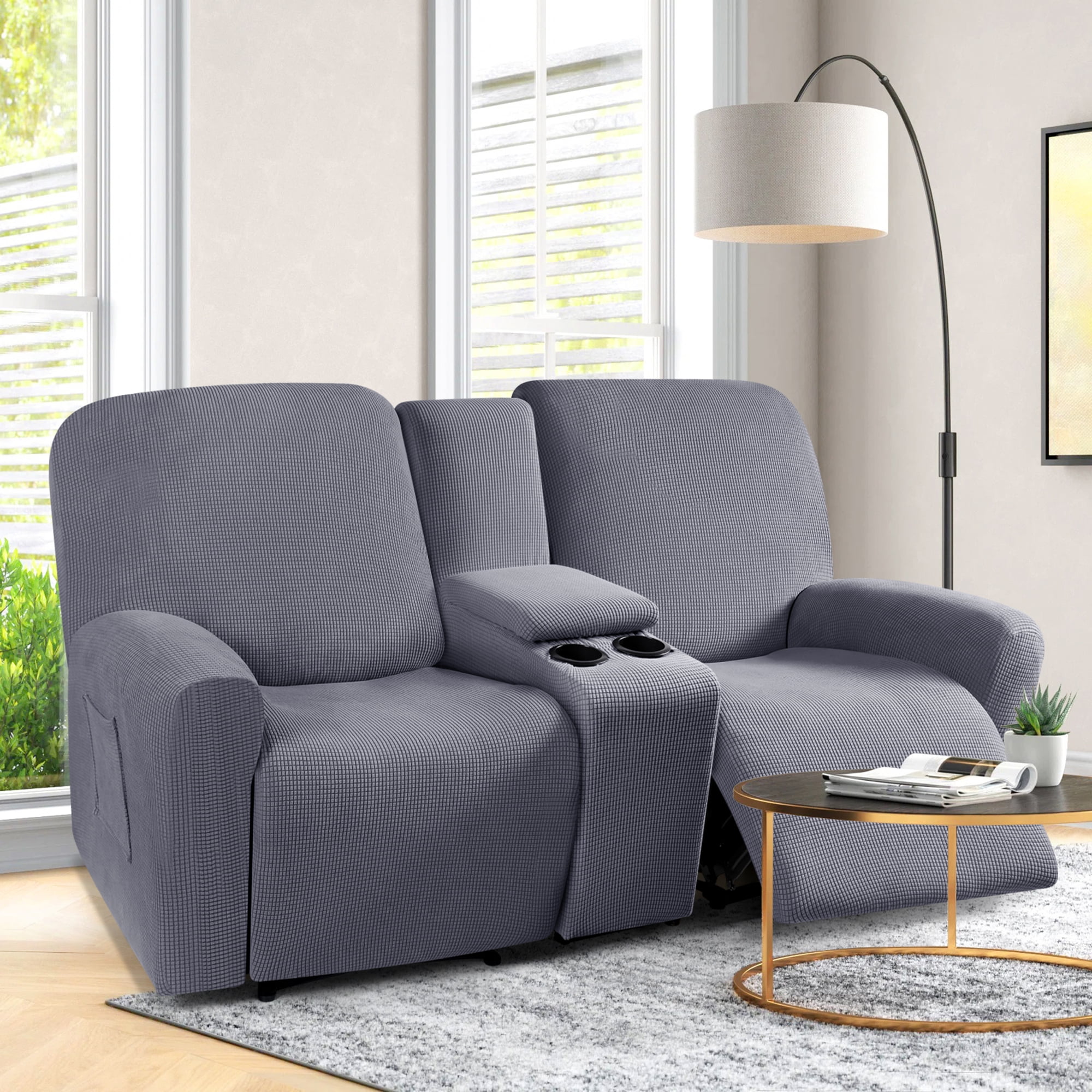 TAOCOCO Stretch Recliner Loveseat Slipcover with Middle Console, 4-Pieces Reclining Sofa Cover for 2 Seat Couch Recliner Sofa Slipocvers Furniture Protector, Dray