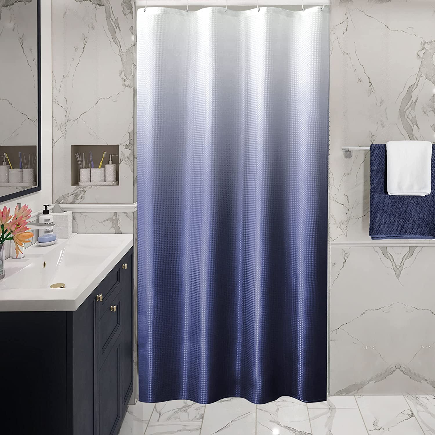 Small Stall Shower Curtain 36 x 72, Narrow Navy Blue Ombre Shower