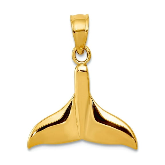 14k Yellow Gold Solid Polished Whale Tail Pendant Necklace 22.1x18.9mm Pendant for Women - .7 Grams