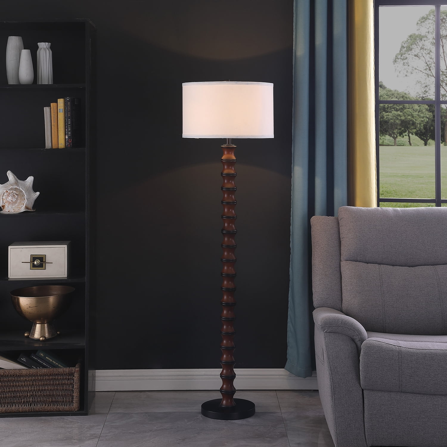 61" In Coastal Littoral Wood Insp Modern Dark Cherry/Black Polyresin Floor Lamp