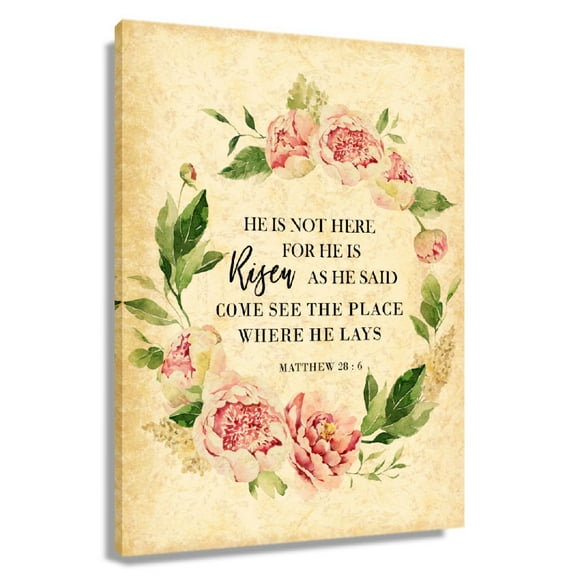 Matthew 28 6 Bible Verse Floral Wall Art Flower Posters Wall Bedroom Decor Painting Canvas Artwork For Office Unframed 12x18 in