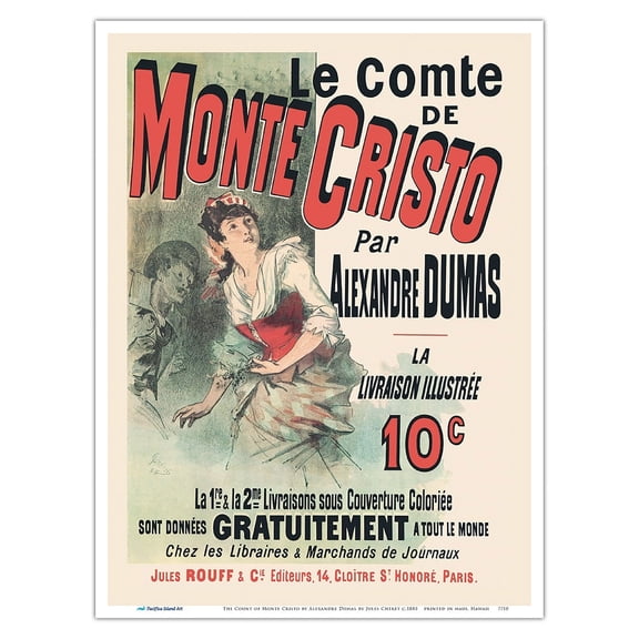 The Count of Monte Cristo by Alexandre Dumas - Paris France - Vintage French Advertising Poster by Jules Chéret c.1885 - Master Art Print (Unframed) 9in x 12in