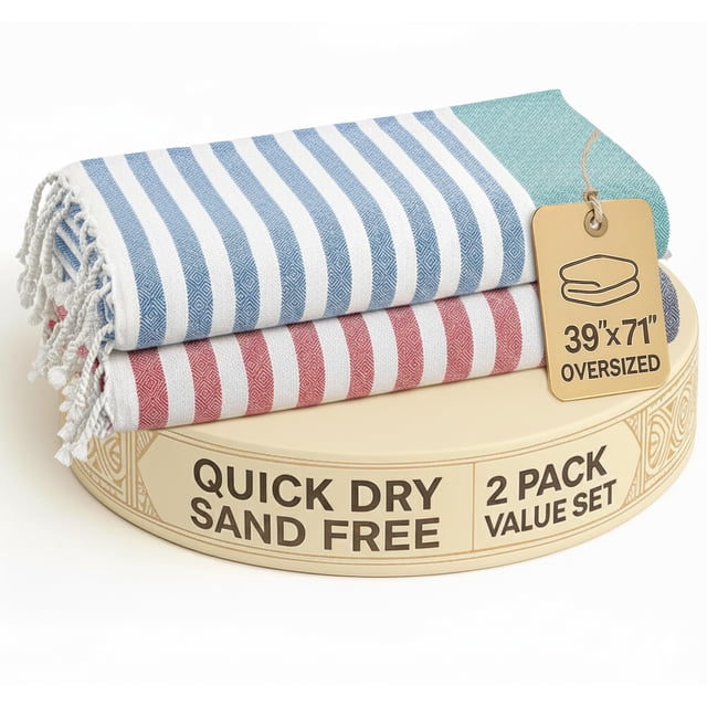 LANE LINEN Toallas de playa para mujer – Paquete de 2 toallas de playa grandes de gran tamaño, prelavadas, toalla sin arena, secado rápido, toalla de baño ligera y suave, 39 x 71 pulgadas – Old Glory