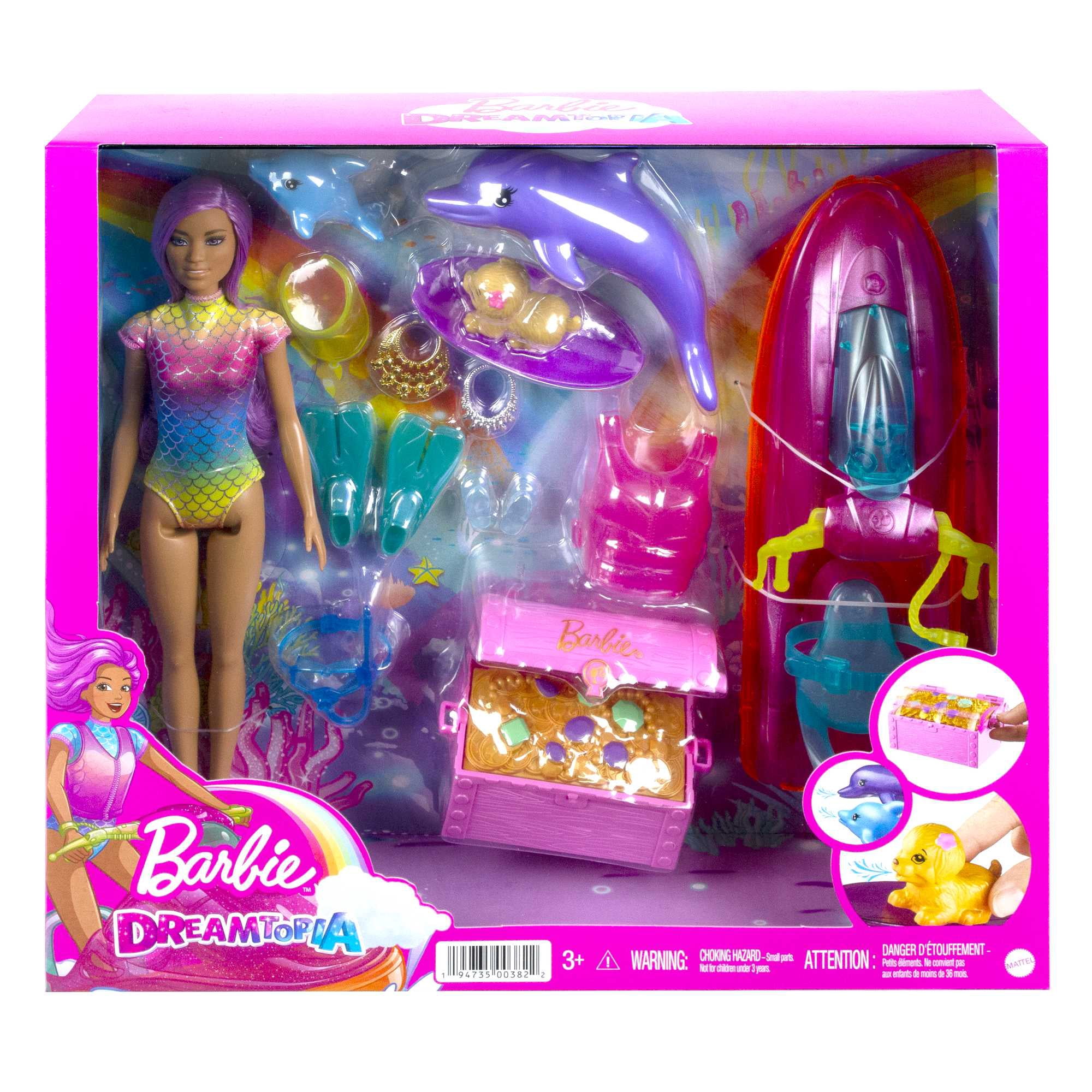 Barbie Beach Doll with Jet Ski, Snorkel, Surfboard, Dolphins & Accessories [Walmart Exclusive]