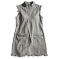 thumbnail image 6 of Kukoosong Women's Sleeveless Collared Cotton Mini Dress, Zipper Pockets Casual Frayed Hem Tank Dress, Summer Half Zip Fringe Hem Cargo Casual Dress, 6 of 7