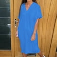 thumbnail image 2 of Summer Fashion Womens Dresses Plus Size Casual Solid Color V Neck Short-sleeved Casual, 2 of 7