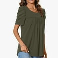 thumbnail image 7 of Wiyuqeen Womens Chest Pleated Tunic Tops Summer Short Puff Sleeve T-Shirts Casual Solid Color Blouses Basic Elegant Loose Fitted Crew Neck Tees, 7 of 7